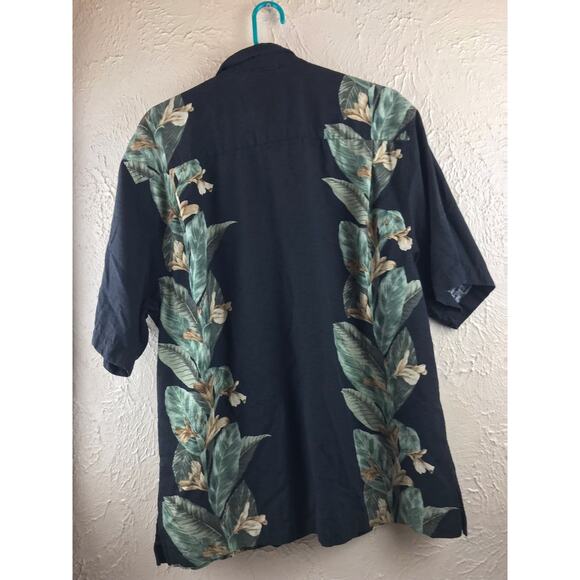 Jamaica Jaxx Black Silk Flowers Hawaiian Leaves Summer Beach Large Shirt Large - Picture 2 of 7